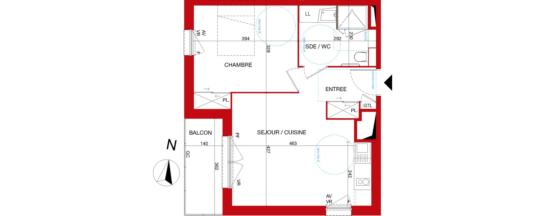 Appartement T2 de 43,42 m2 &agrave; Gleiz&eacute; Centre