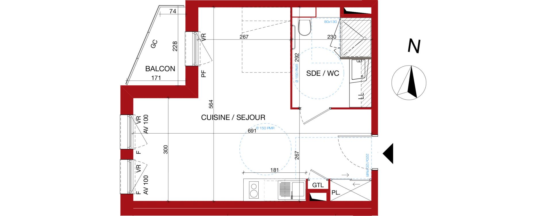 Appartement T1 de 32,01 m2 &agrave; Gleiz&eacute; Centre