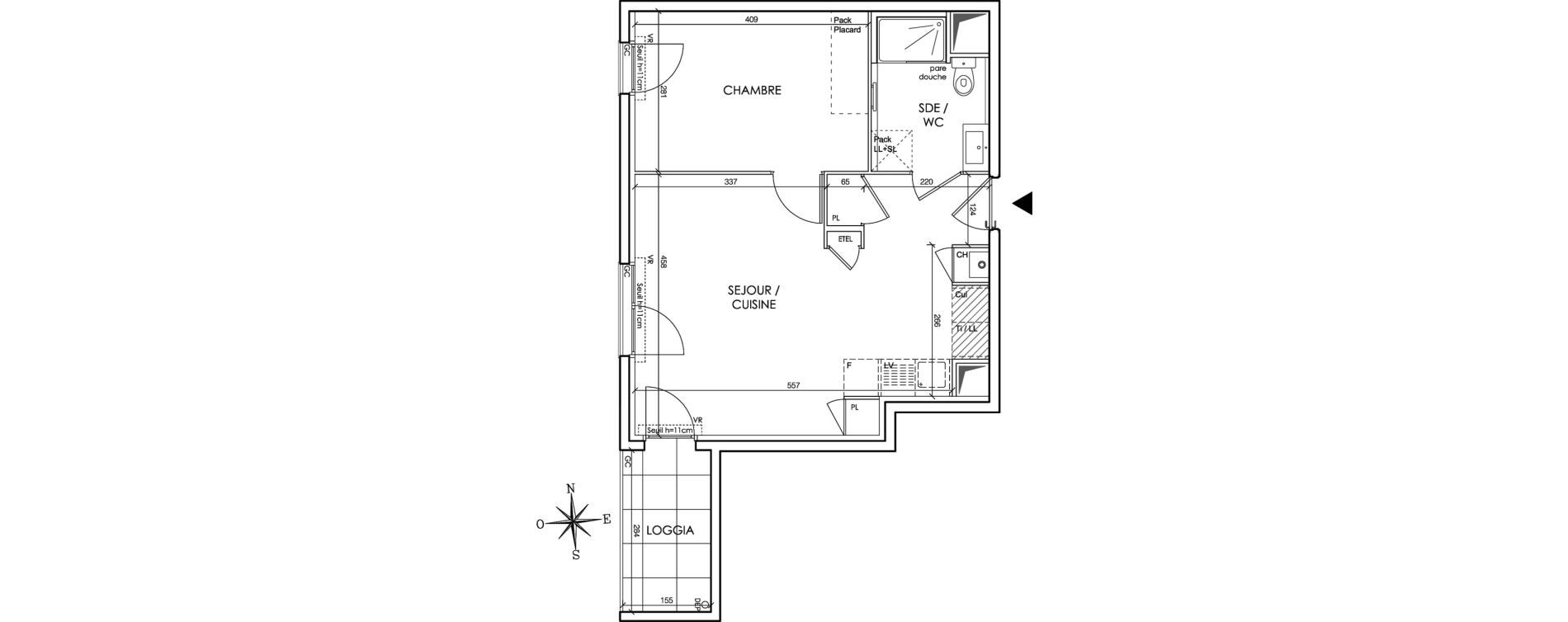 Appartement T2 de 42,81 m2 &agrave; Gleiz&eacute; Centre