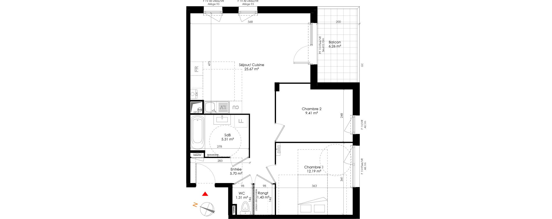 Appartement T3 de 61,02 m2 &agrave; Grigny Les arboras