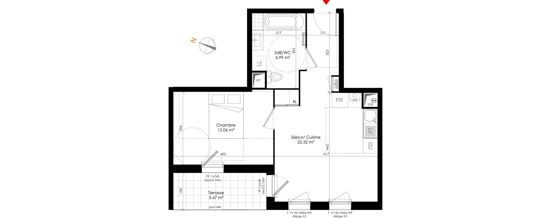 Appartement T2 de 40,37 m2 &agrave; Grigny Les arboras