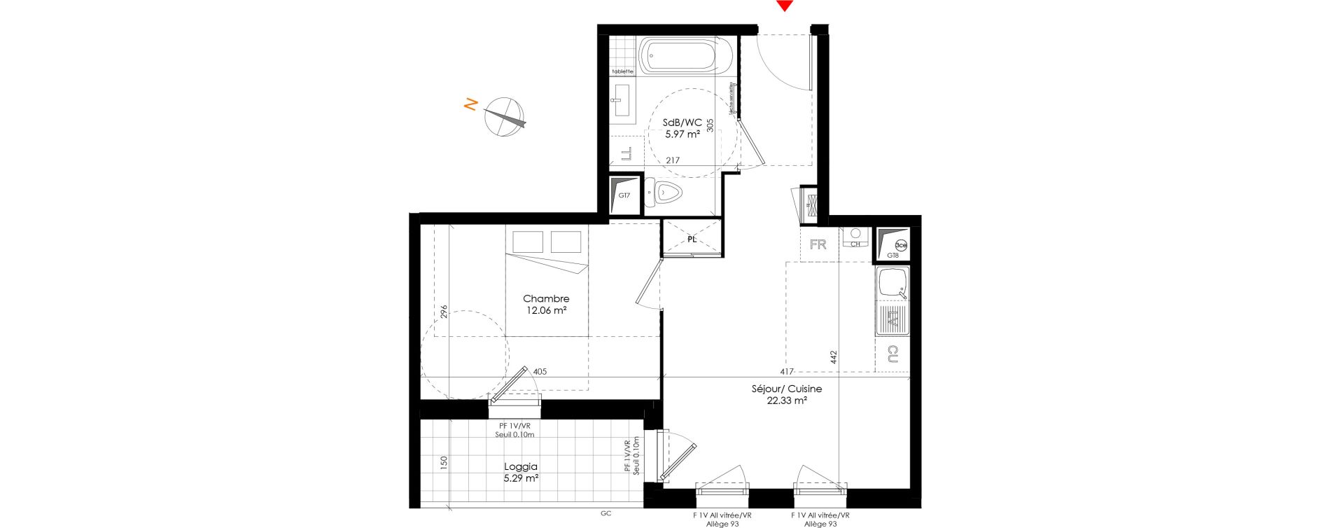 Appartement T2 de 40,36 m2 &agrave; Grigny Les arboras