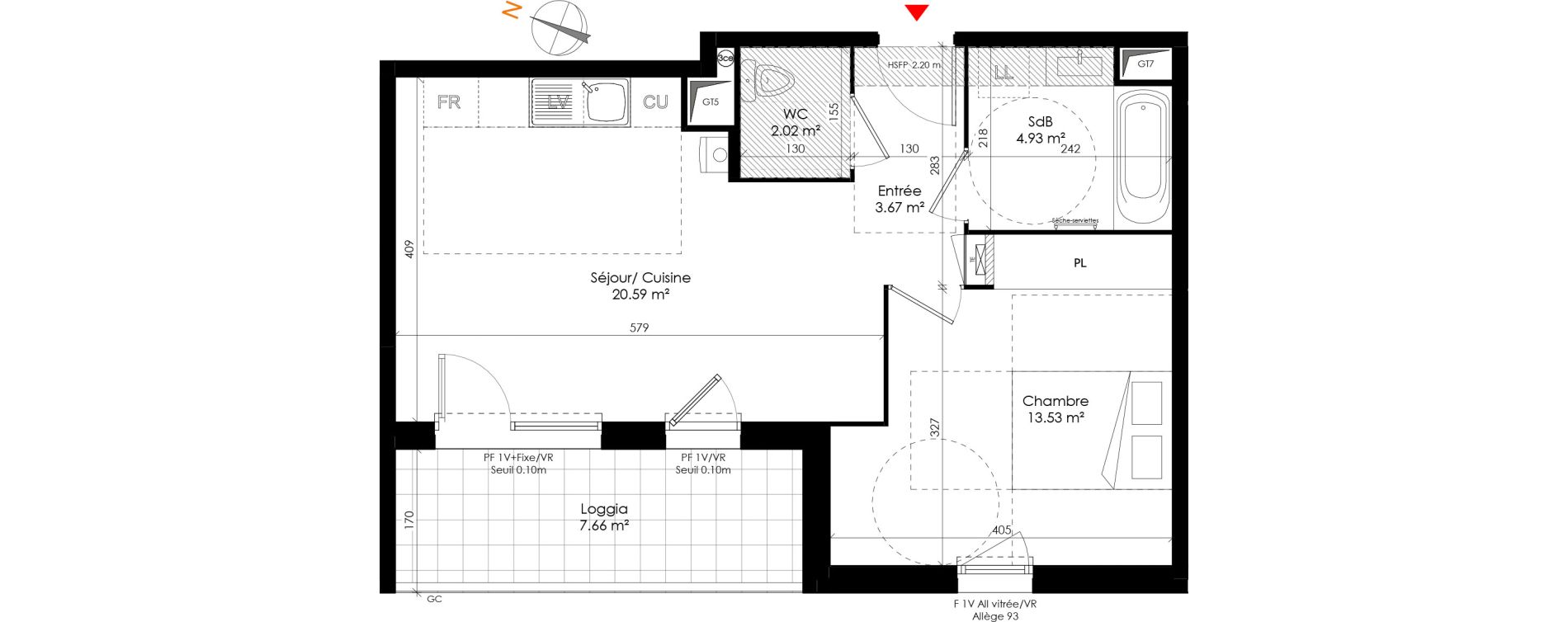 Appartement T2 de 44,73 m2 &agrave; Grigny Les arboras