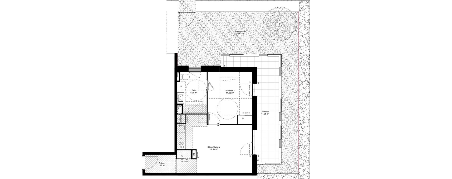 Appartement T2 de 40,86 m2 &agrave; Grigny Les arboras