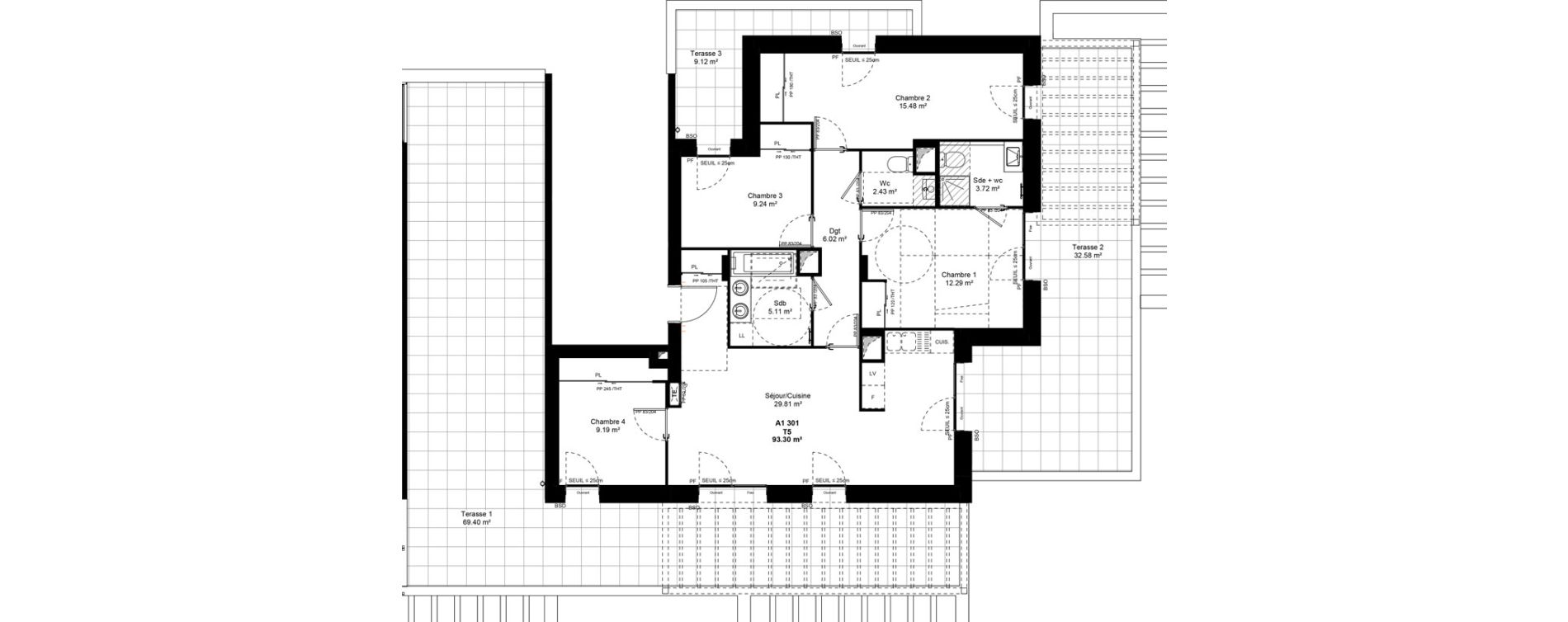Appartement T5 de 93,30 m2 &agrave; Grigny Les arboras