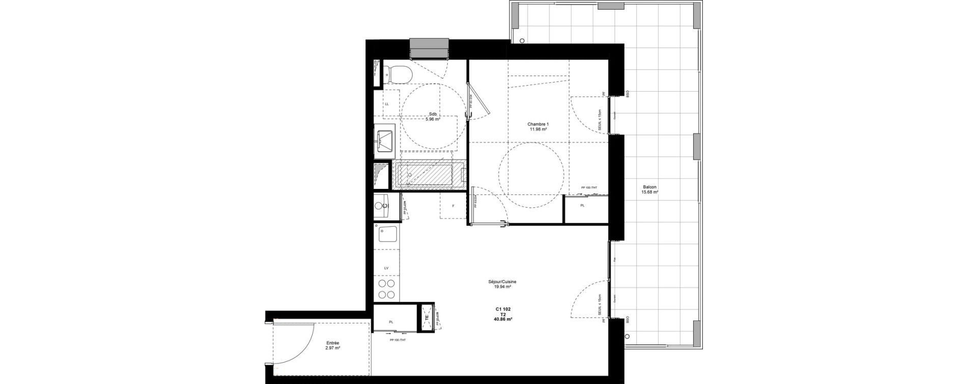 Appartement T2 de 40,86 m2 &agrave; Grigny Les arboras