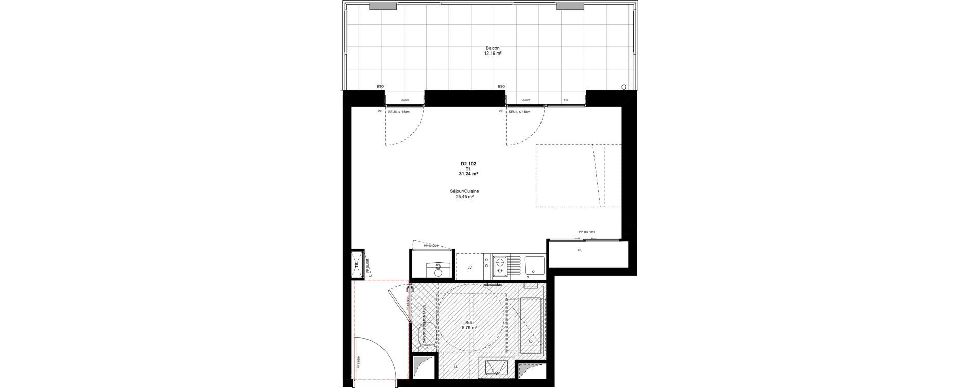 Appartement T1 de 31,24 m2 &agrave; Grigny Les arboras