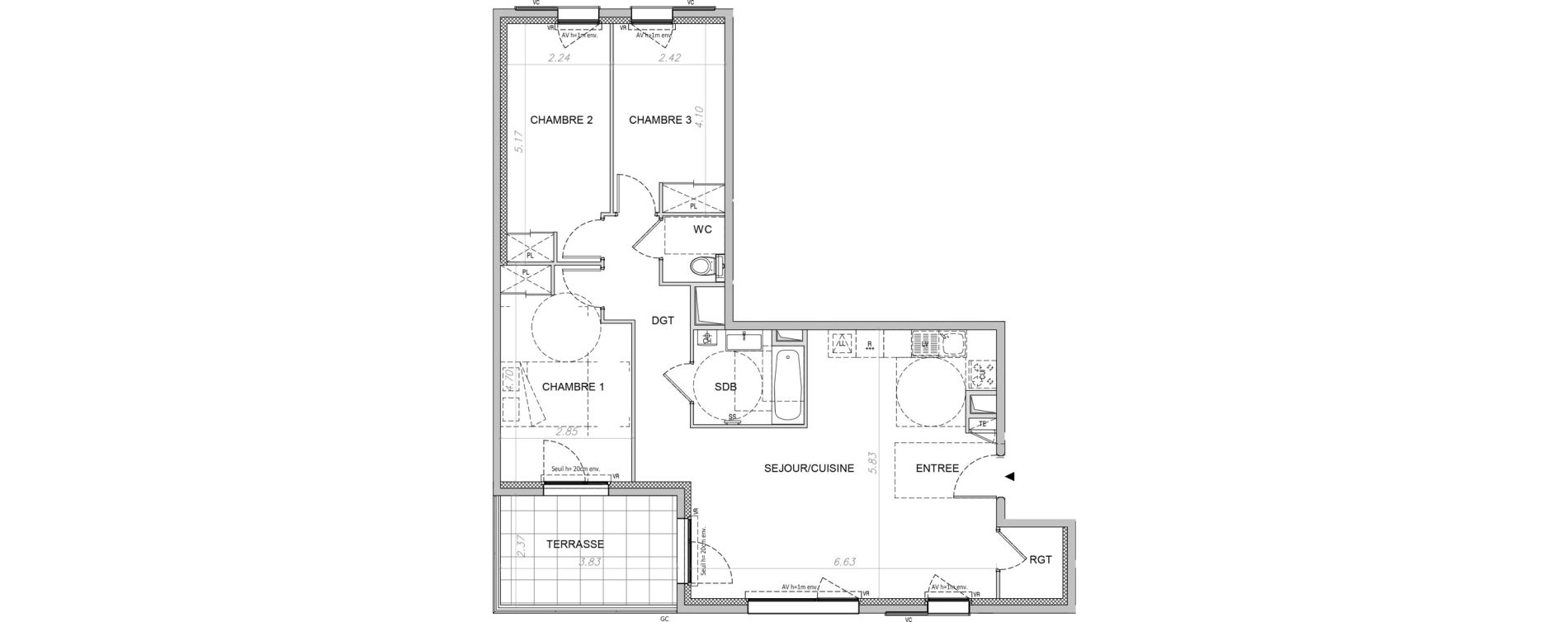 Appartement T4 de 82,59 m2 &agrave; Irigny Centre