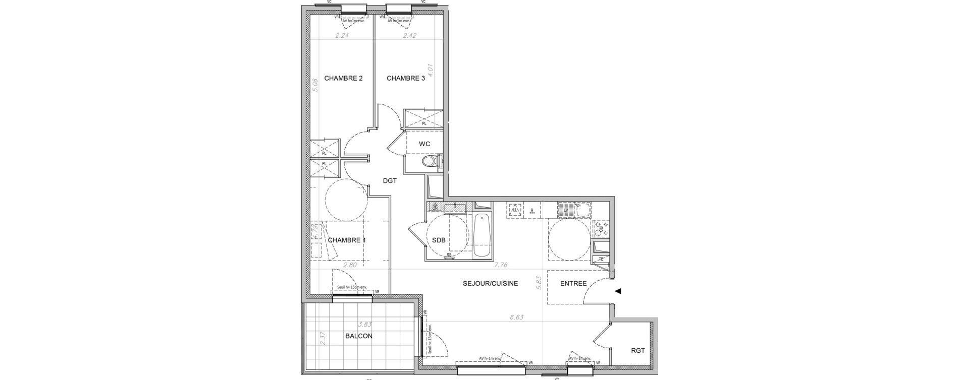 Appartement T4 de 82,00 m2 &agrave; Irigny Centre