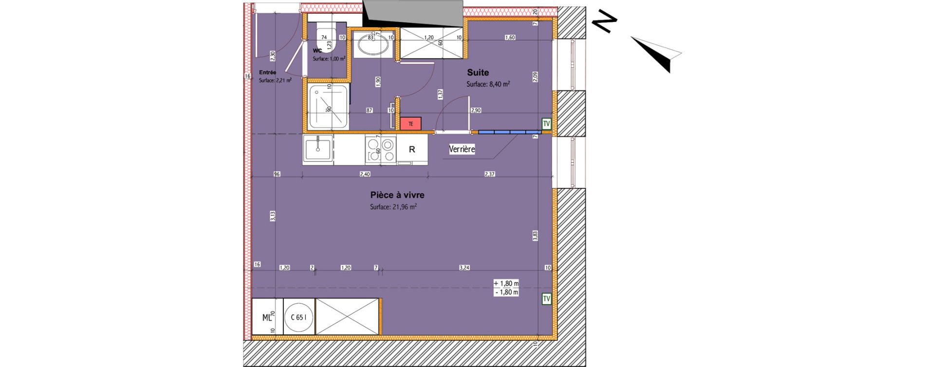 Appartement T2 de 28,43 m2 &agrave; La Tour-De-Salvagny Centre