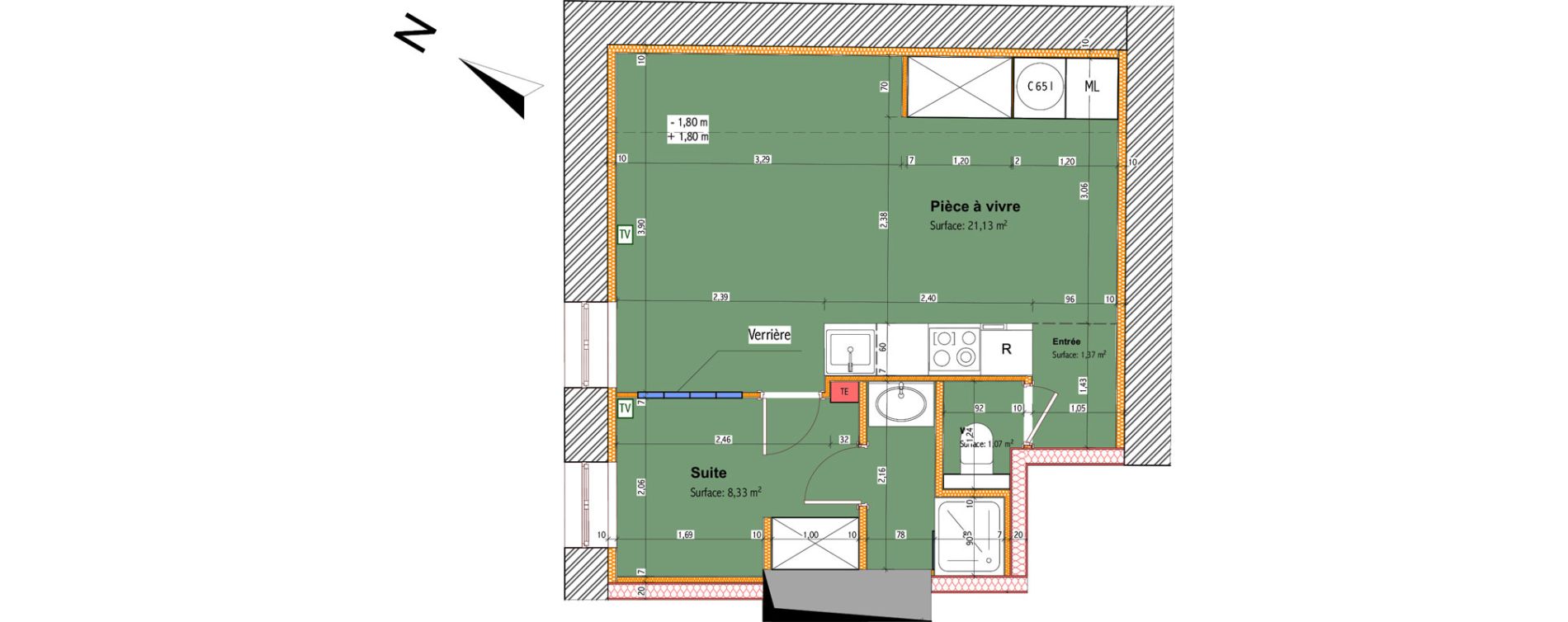 Appartement T2 de 26,81 m2 &agrave; La Tour-De-Salvagny Centre