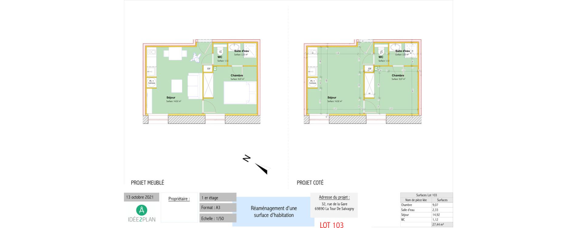 Appartement T2 de 27,44 m2 &agrave; La Tour-De-Salvagny Centre