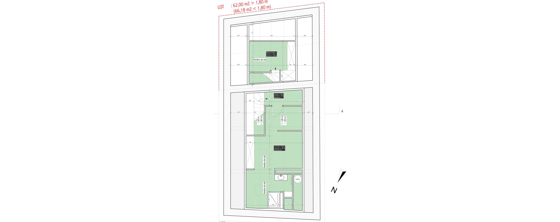 Duplex T2 bis de 62,00 m2 &agrave; La Tour-De-Salvagny Centre