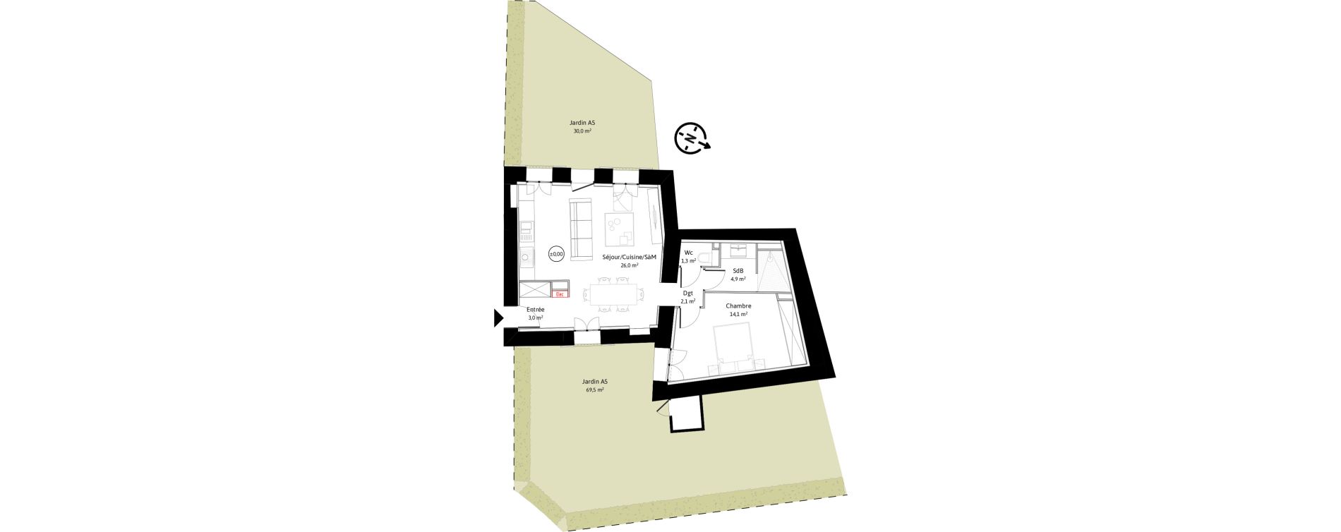 Appartement T2 de 51,40 m2 &agrave; La Tour-De-Salvagny Centre
