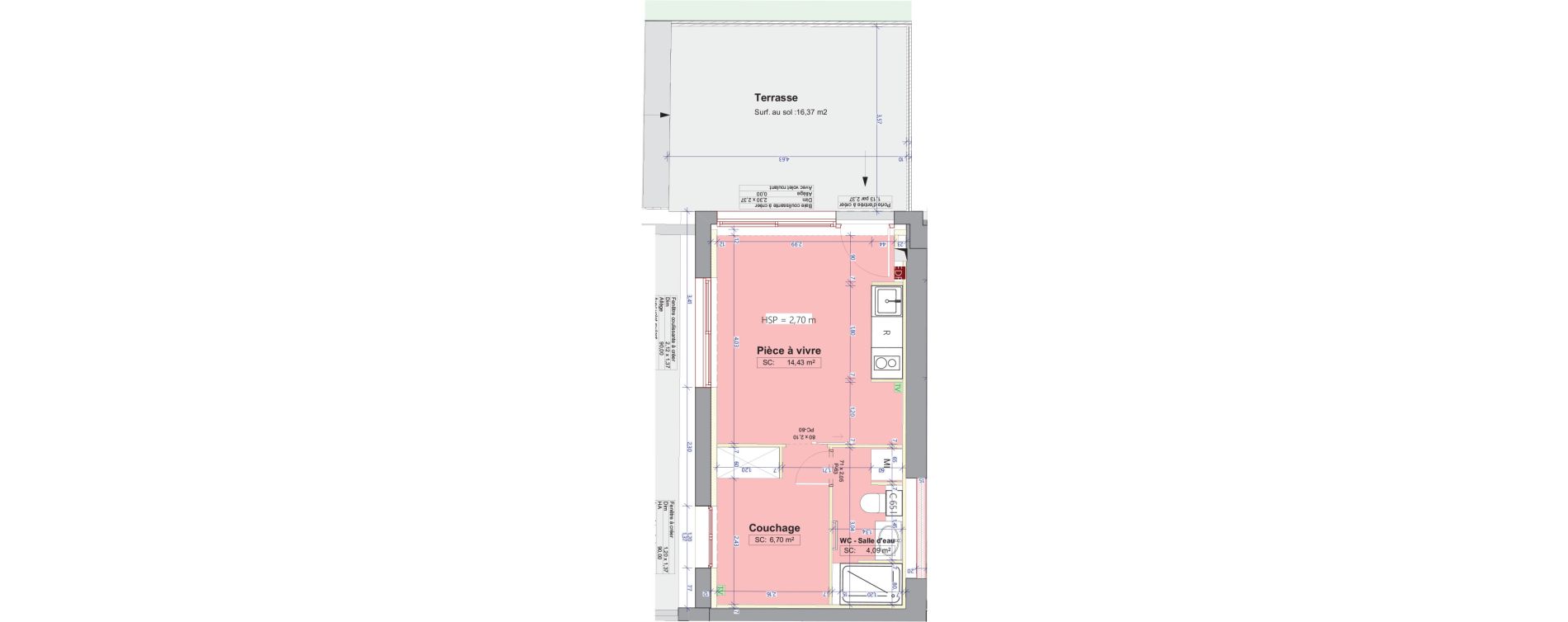 Appartement T1 bis de 25,22 m2 &agrave; La Tour-De-Salvagny Centre