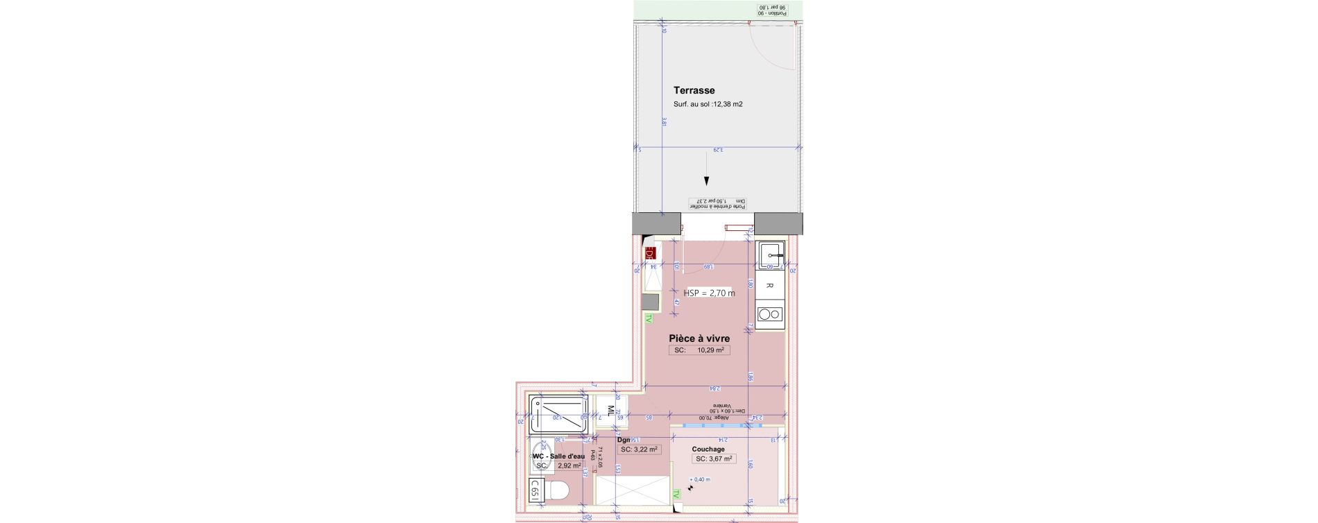 Appartement T1 bis de 20,10 m2 &agrave; La Tour-De-Salvagny Centre
