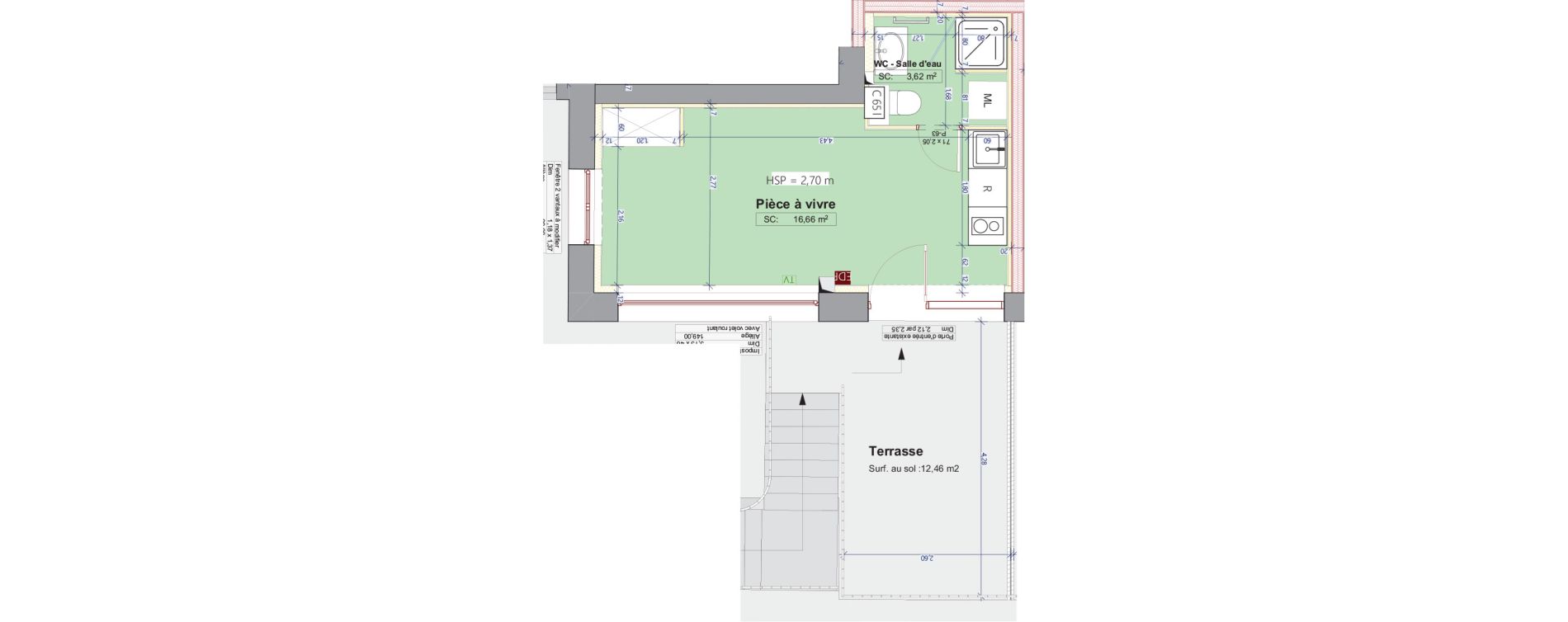 Appartement T1 de 20,28 m2 &agrave; La Tour-De-Salvagny Centre