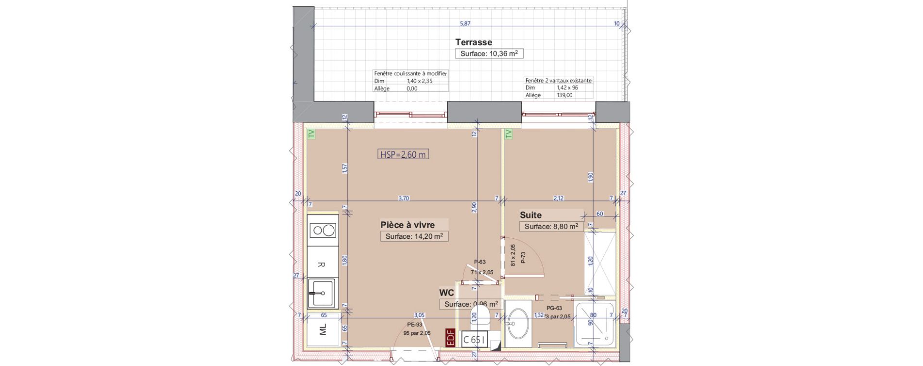 Appartement T1 bis de 23,96 m2 &agrave; La Tour-De-Salvagny Centre