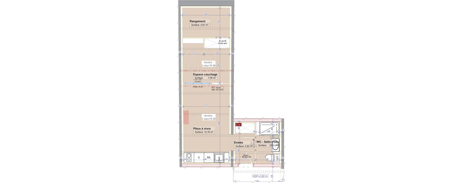 Appartement T1 bis de 21,07 m2 &agrave; La Tour-De-Salvagny Centre
