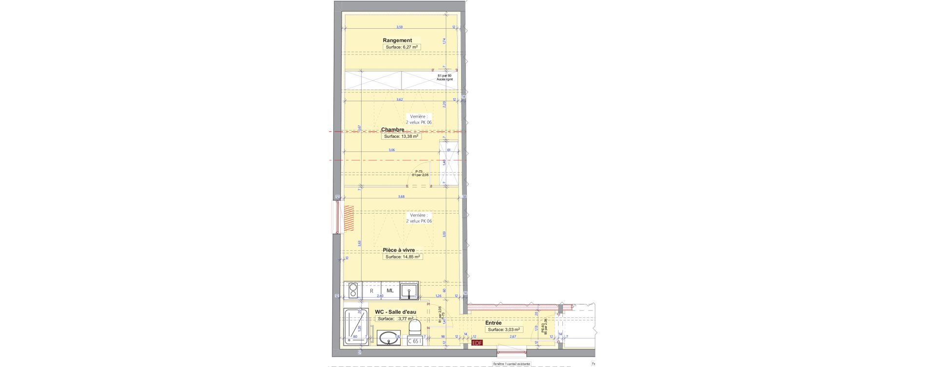 Appartement T1 de 27,96 m2 &agrave; La Tour-De-Salvagny Centre