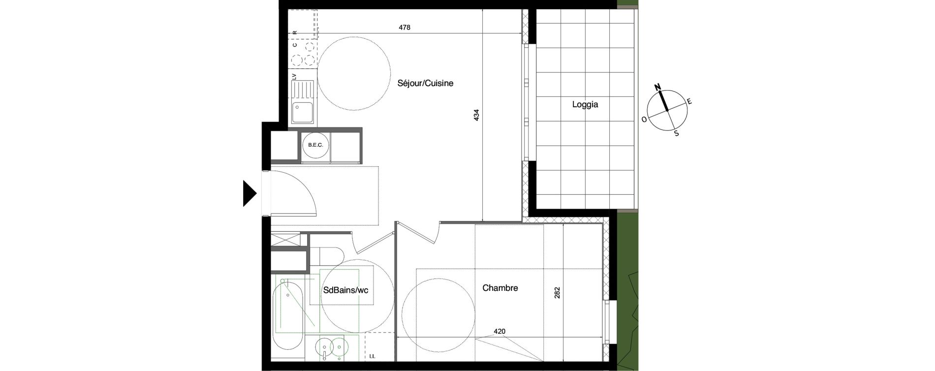 Appartement T2 de 39,10 m2 &agrave; L'Arbresle Centre