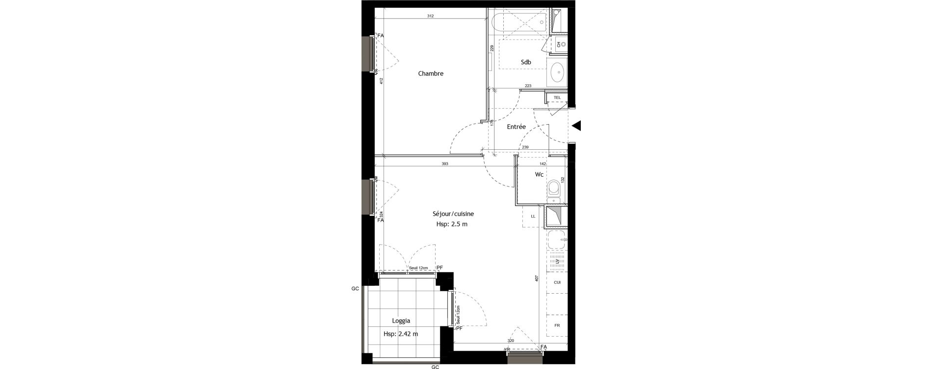 Appartement T2 de 45,40 m2 &agrave; L'Arbresle Centre