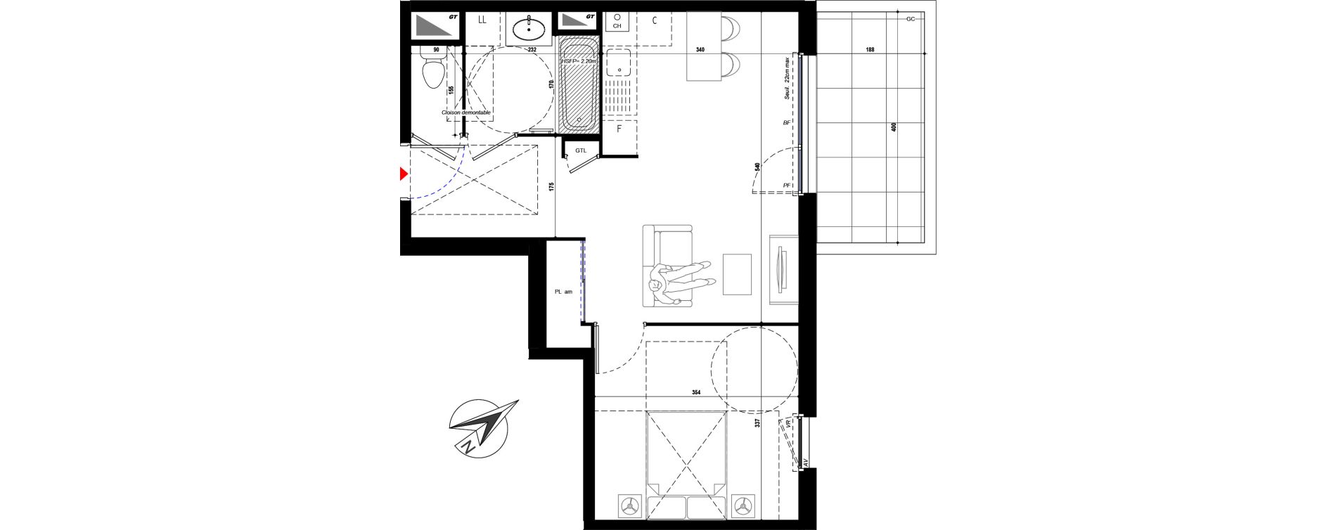 Appartement T2 de 43,49 m2 &agrave; L'Arbresle Centre