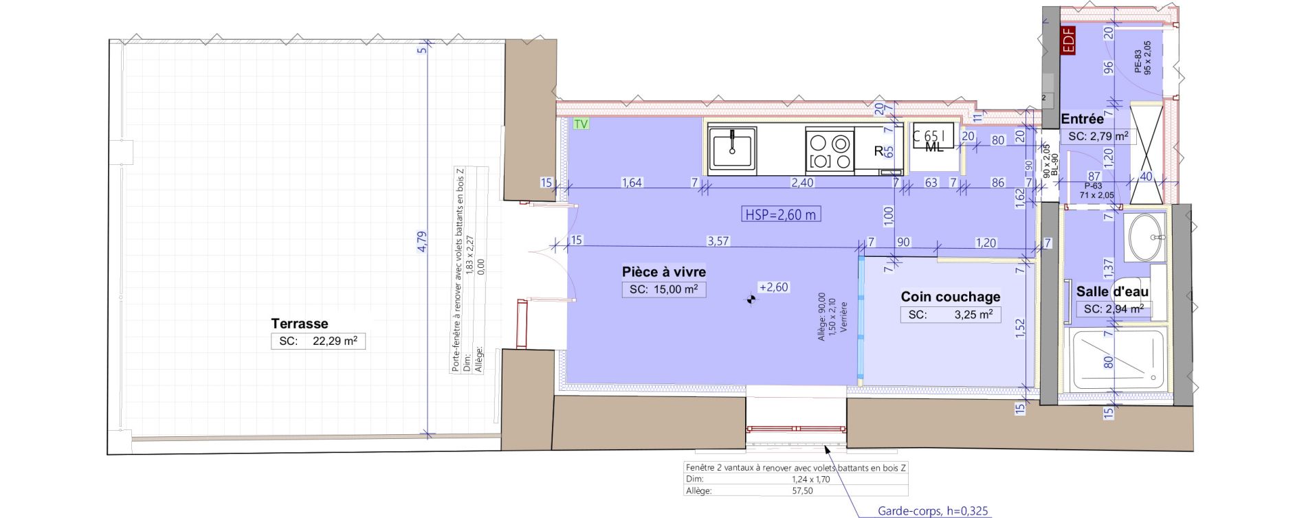 Appartement T1 bis de 23,98 m2 &agrave; Lentilly Centre