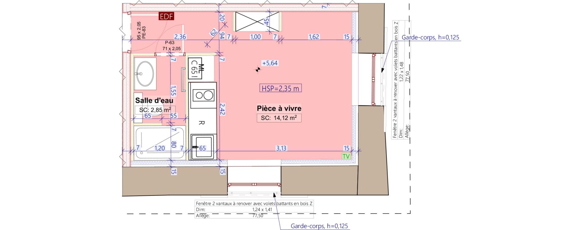 Appartement T1 de 16,97 m2 &agrave; Lentilly Centre