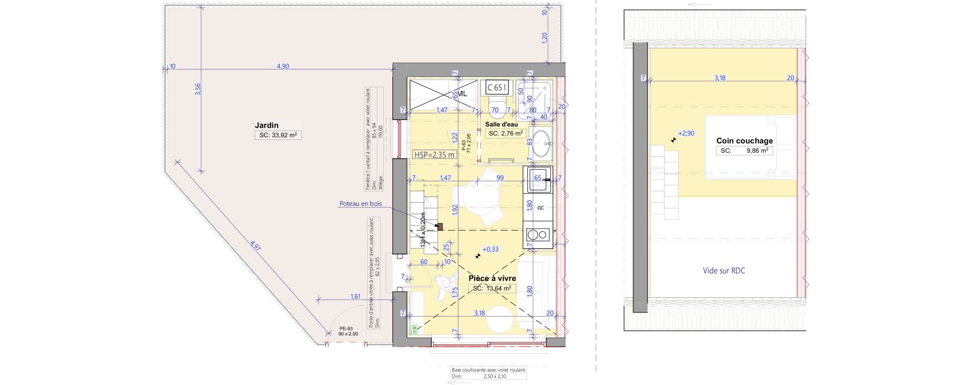 Appartement T1 bis de 16,40 m2 &agrave; Lentilly Centre