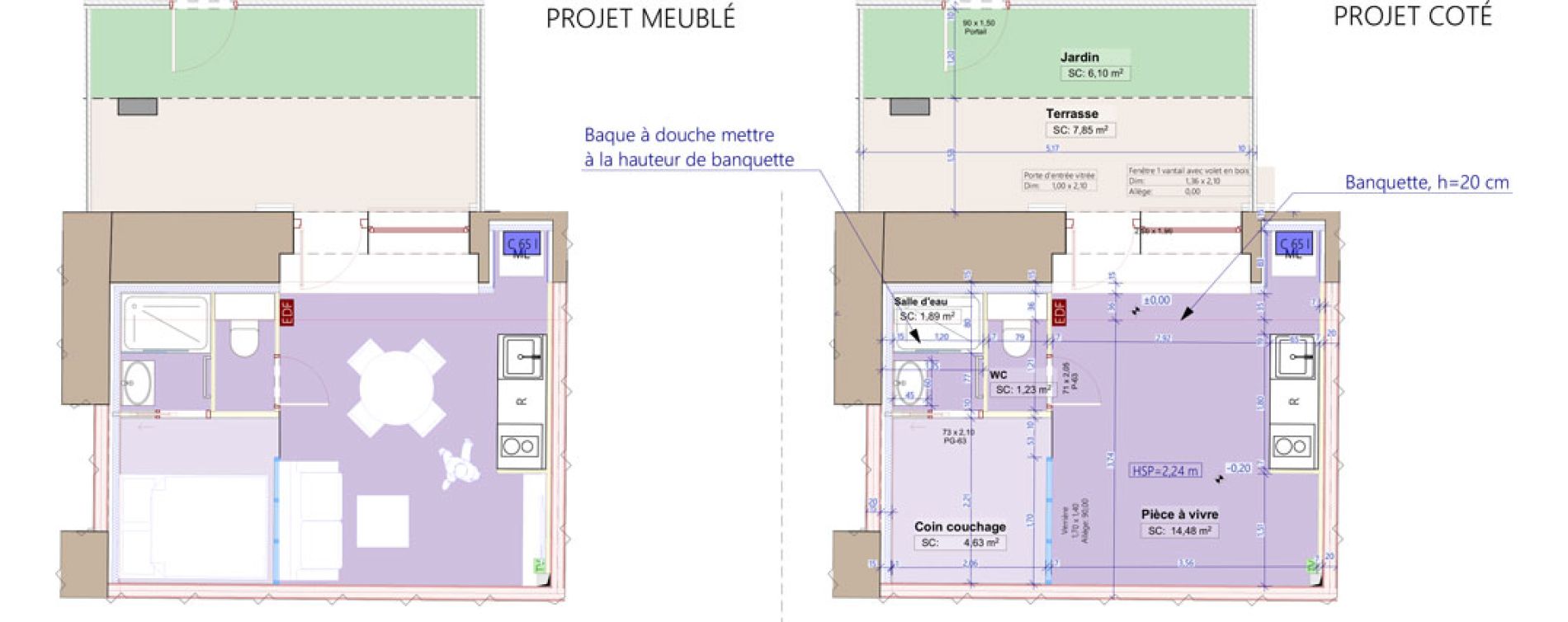 Appartement T1 bis de 22,23 m2 &agrave; Lentilly Centre