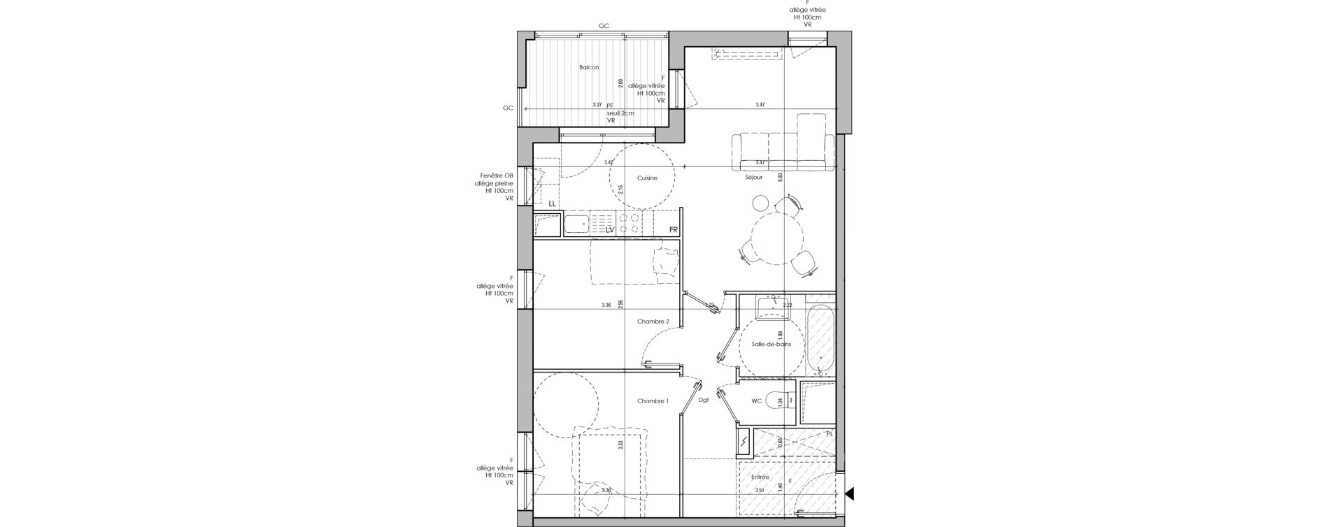 Appartement T3 de 64,00 m2 &agrave; Limas Centre