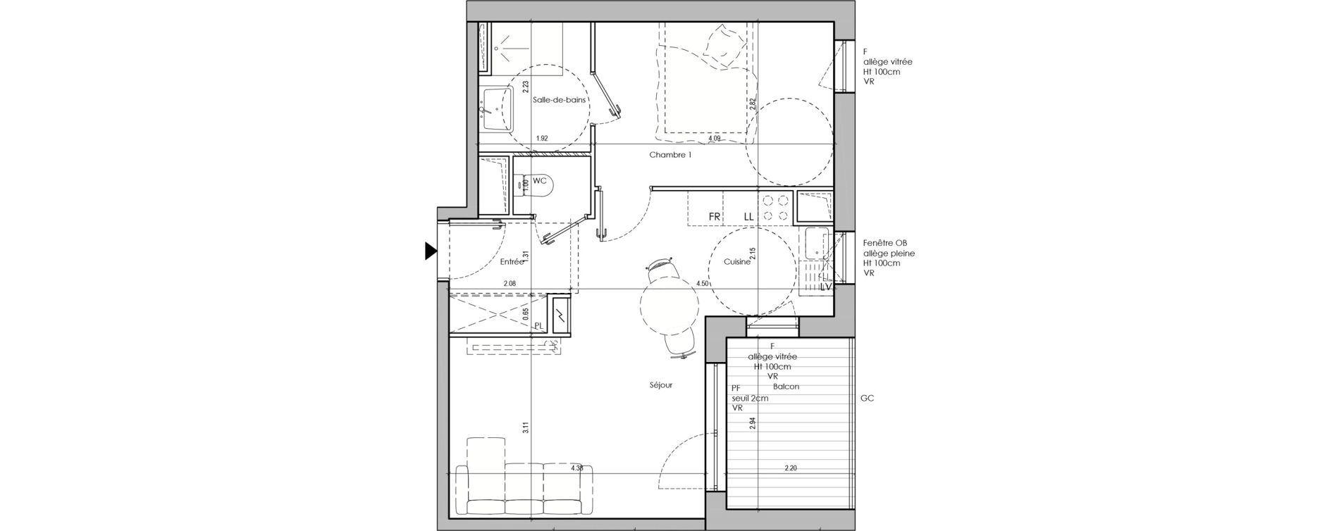 Appartement T2 de 44,20 m2 &agrave; Limas Centre