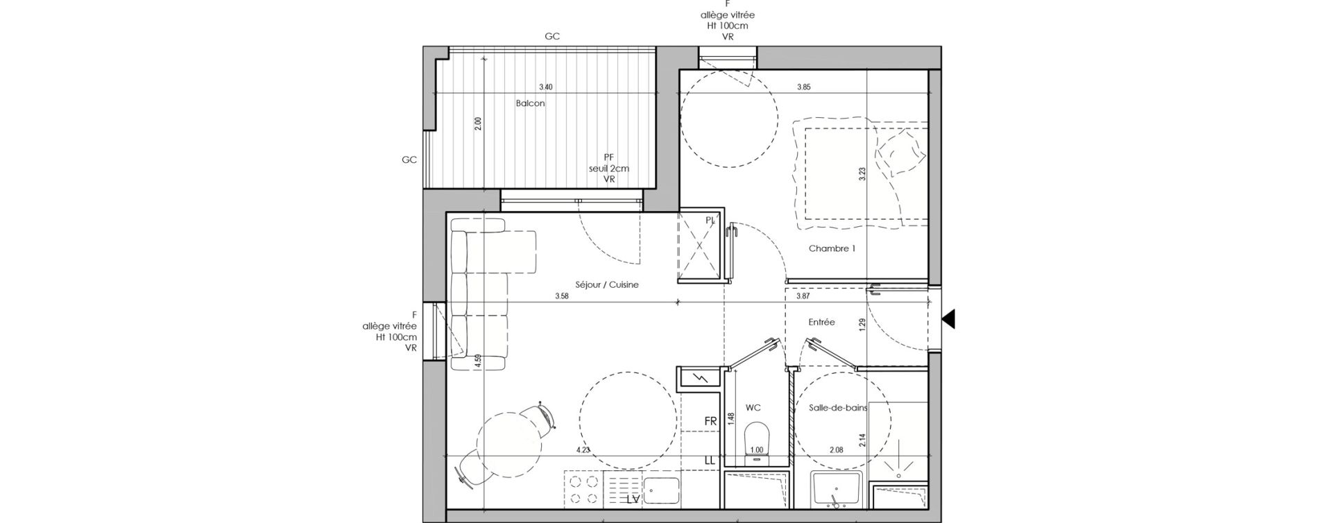 Appartement T2 de 40,50 m2 &agrave; Limas Centre