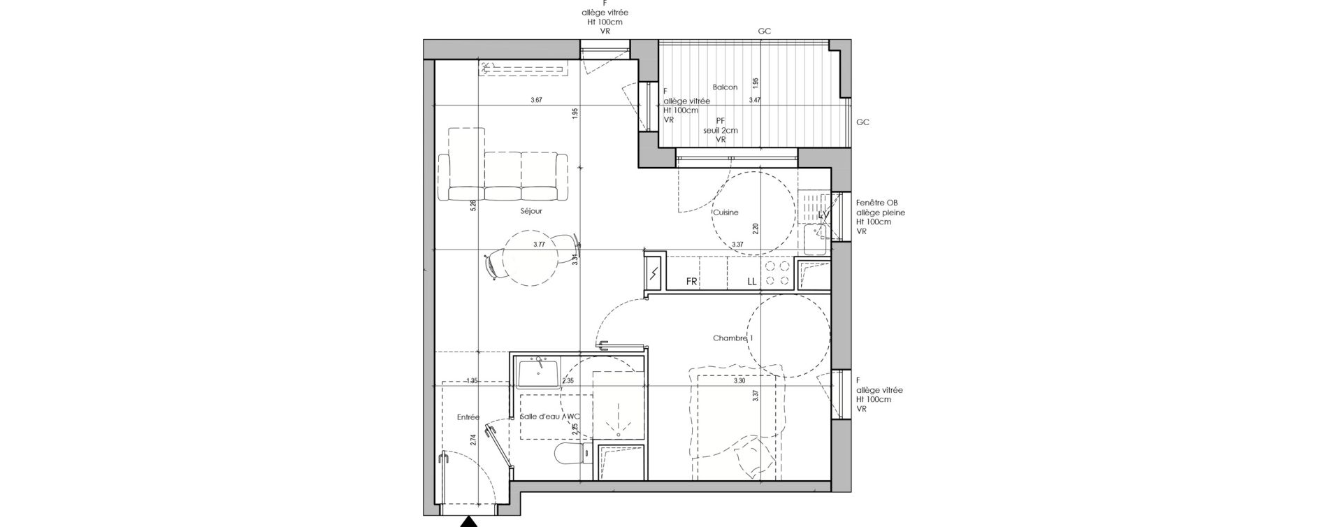 Appartement T2 de 45,80 m2 &agrave; Limas Centre