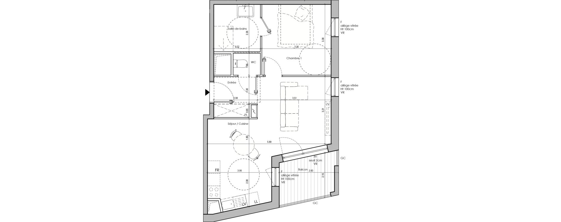 Appartement T2 de 45,30 m2 &agrave; Limas Centre