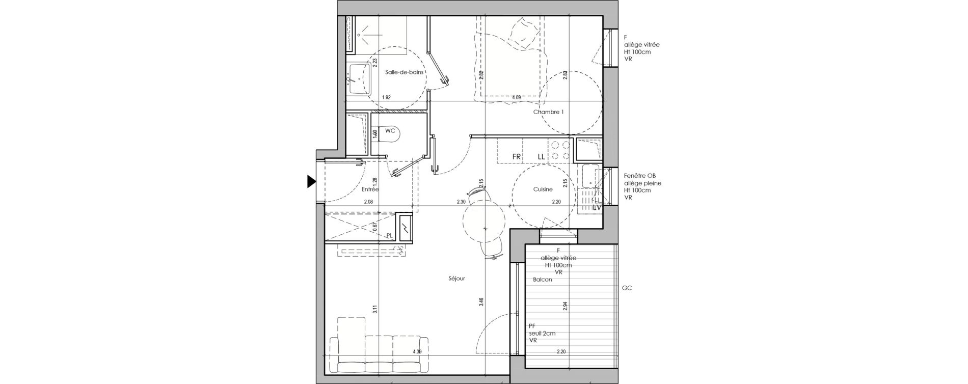 Appartement T2 de 44,20 m2 &agrave; Limas Centre