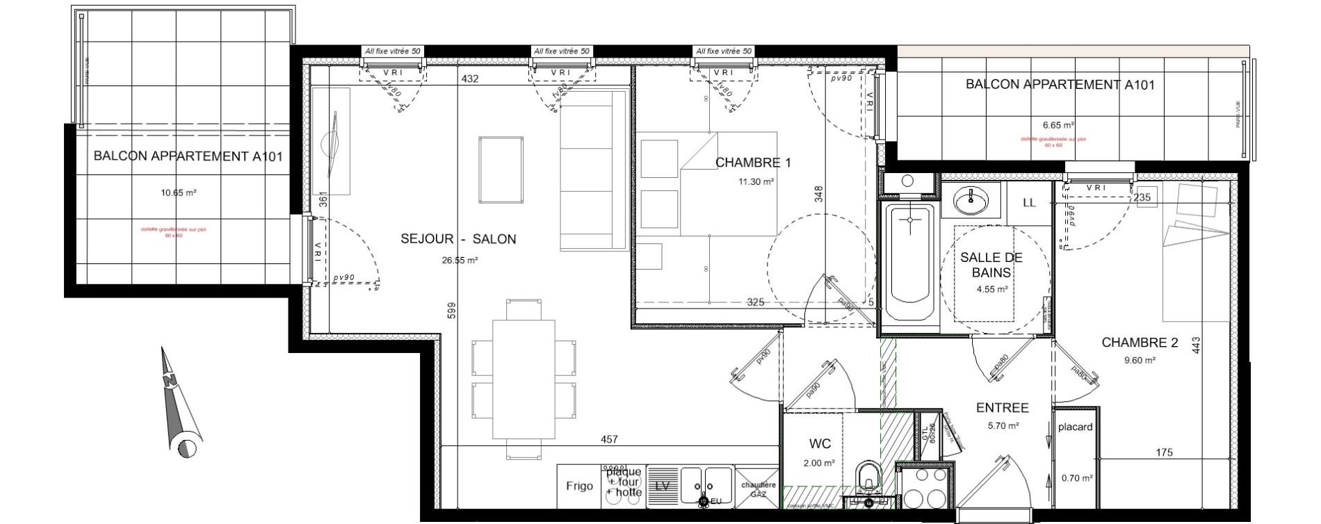 Appartement T3 de 60,40 m2 &agrave; Lozanne Centre