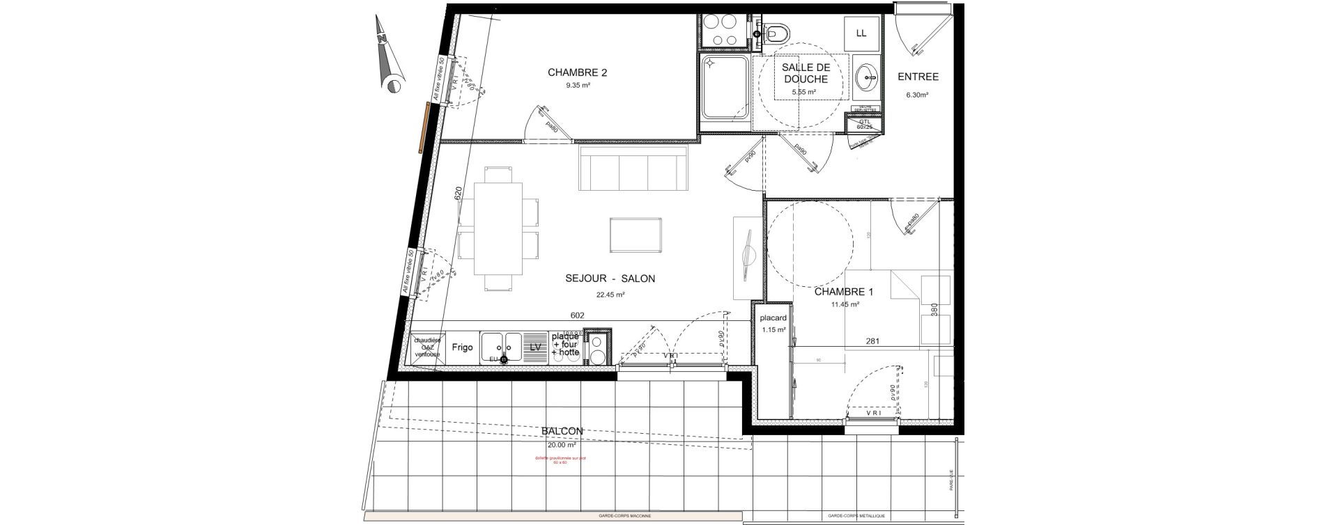 Appartement T3 de 56,25 m2 &agrave; Lozanne Centre