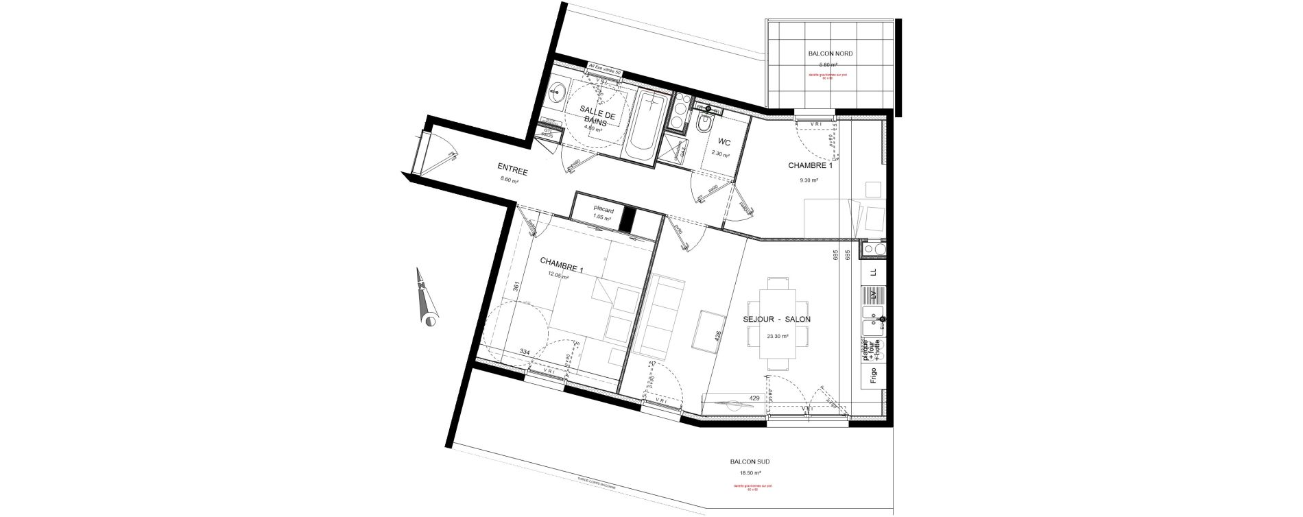 Appartement T3 de 61,20 m2 &agrave; Lozanne Centre
