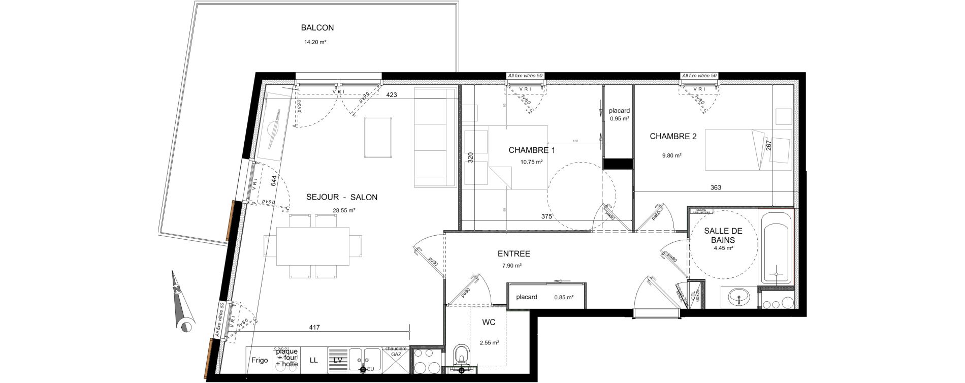 Appartement T3 de 64,95 m2 &agrave; Lozanne Centre