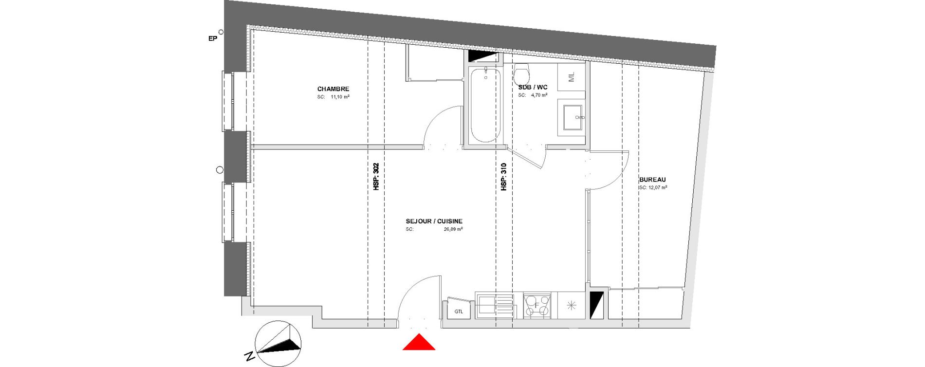 Appartement T2 bis de 54,76 m2 &agrave; Lyon Ainay (2eme)