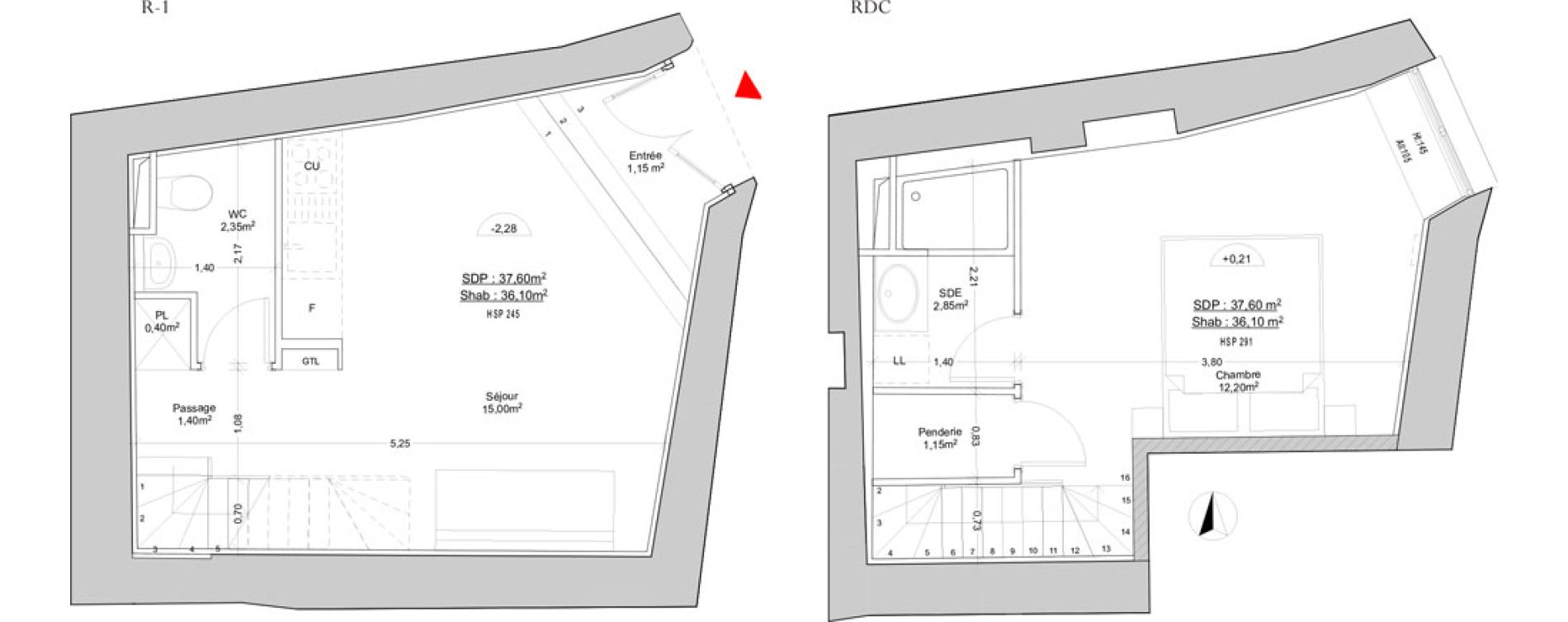 Duplex T2 de 36,10 m2 &agrave; Lyon Vieux lyon (5eme)