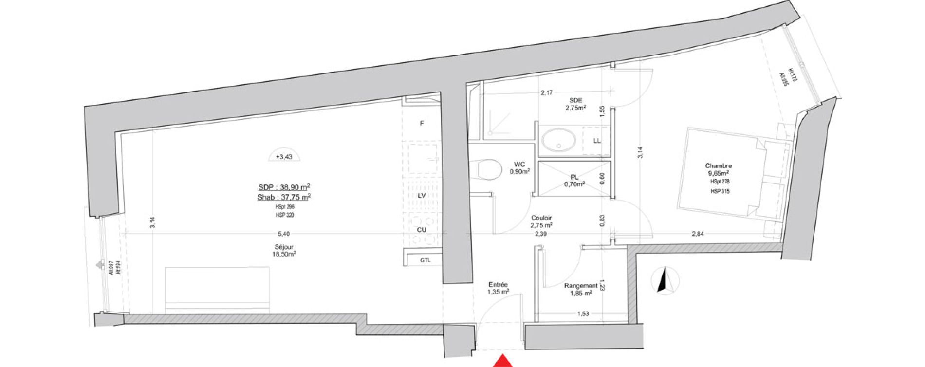 Appartement T2 de 37,75 m2 &agrave; Lyon Vieux lyon (5eme)