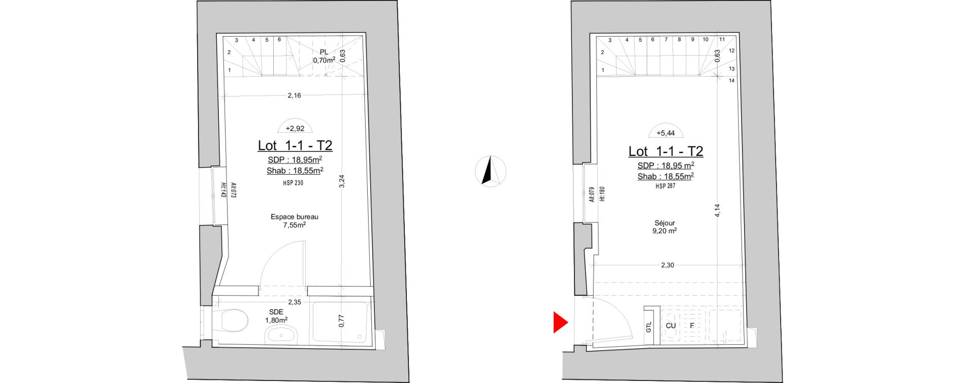 Duplex T1 de 18,55 m2 &agrave; Lyon Vieux lyon (5eme)