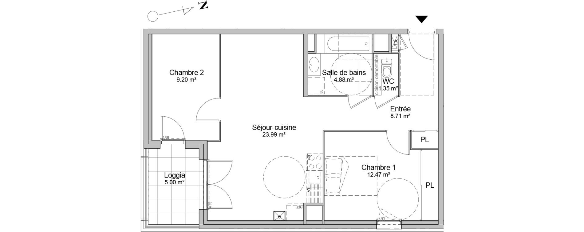 Appartement T3 de 60,60 m2 &agrave; Lyon Gerland (7eme)