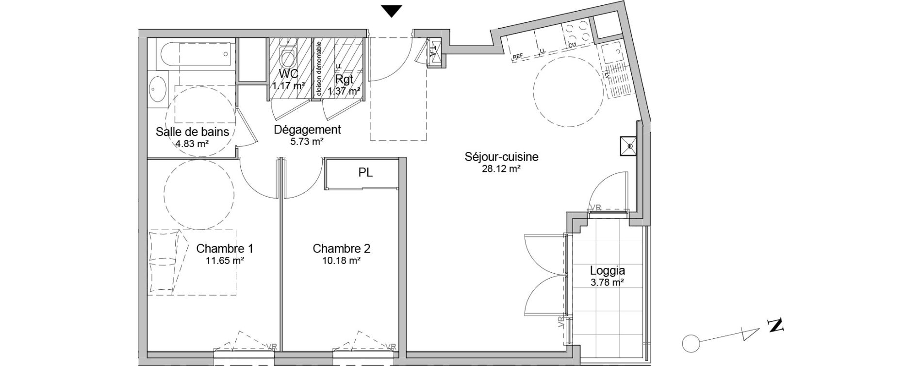Appartement T3 de 63,05 m2 &agrave; Lyon Gerland (7eme)