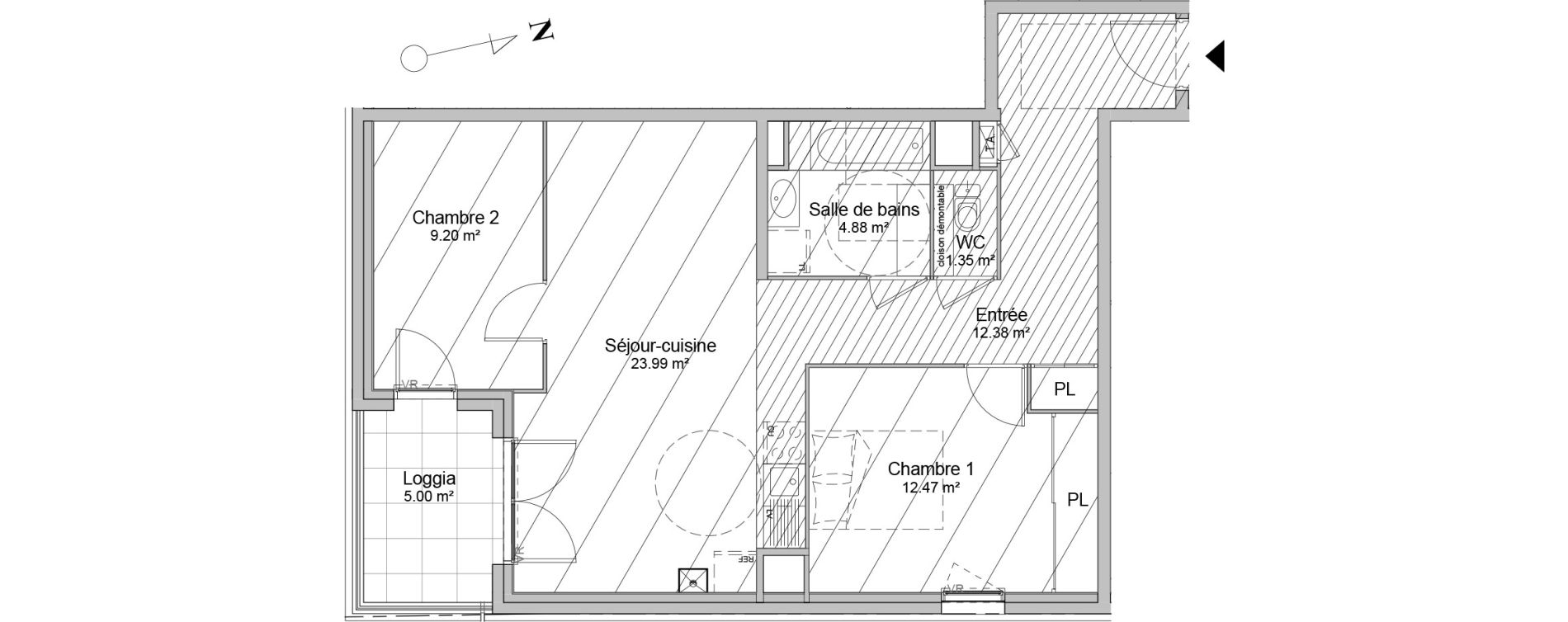 Appartement T3 de 64,27 m2 &agrave; Lyon Gerland (7eme)