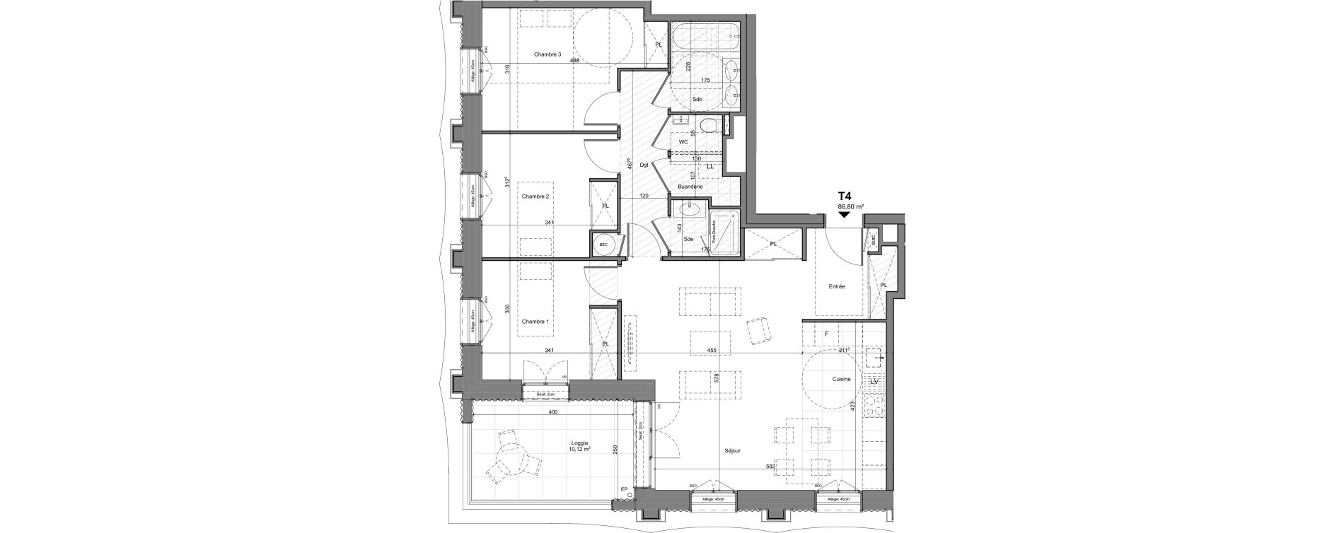 Appartement T4 de 86,80 m2 &agrave; Lyon La confluence (2eme)