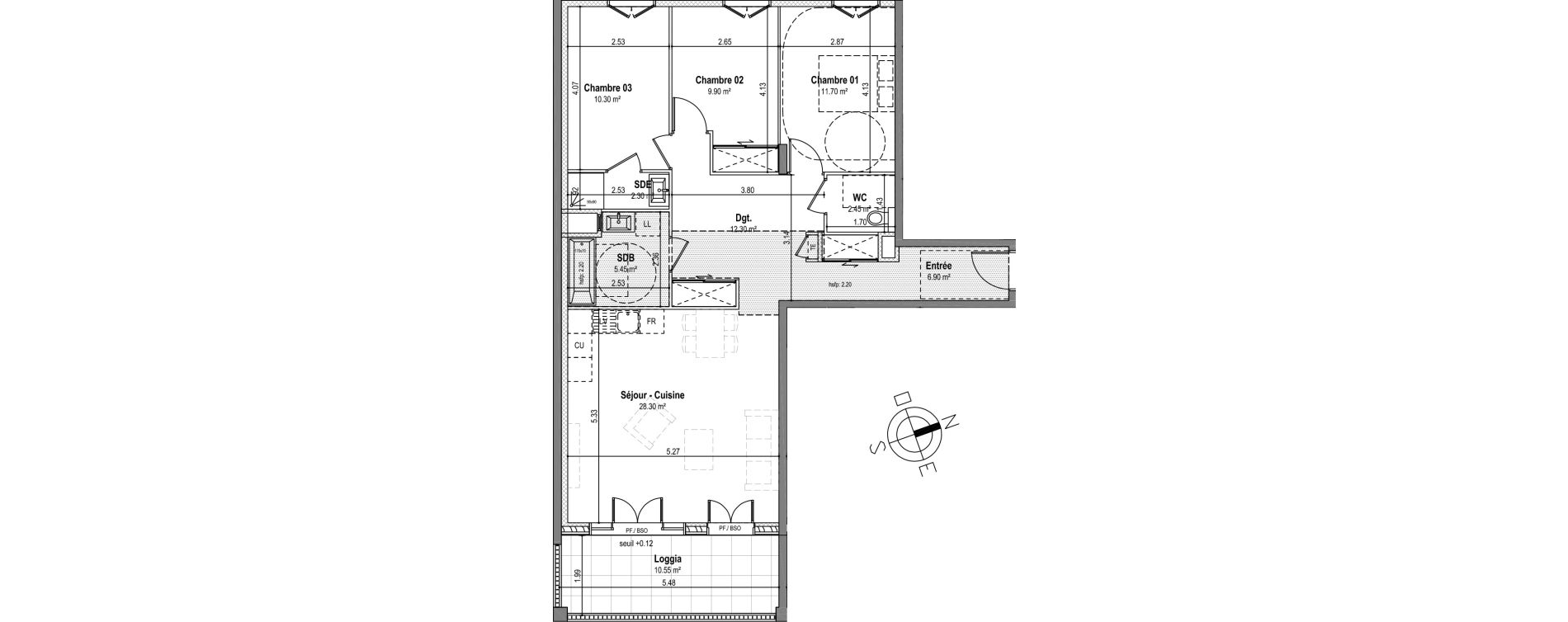 Appartement T4 de 89,60 m2 &agrave; Lyon Gerland (7eme)